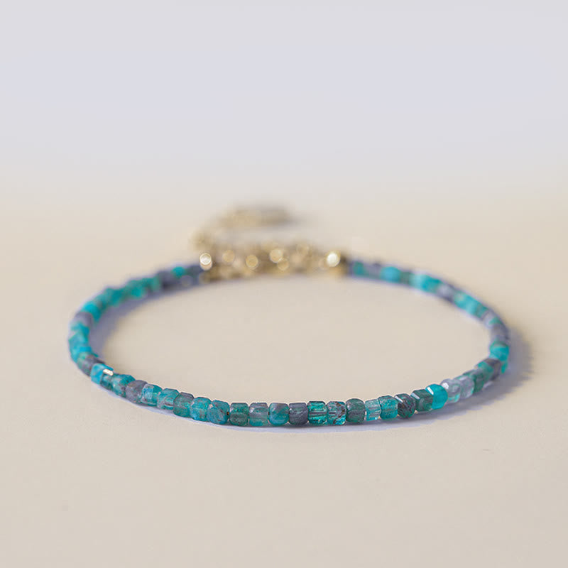 Pulsera de cobre con corazón de motivación, chapada en oro de 14 k, con cuentas ultrafinas de apatita de 2,5 mm y piedra de Buda