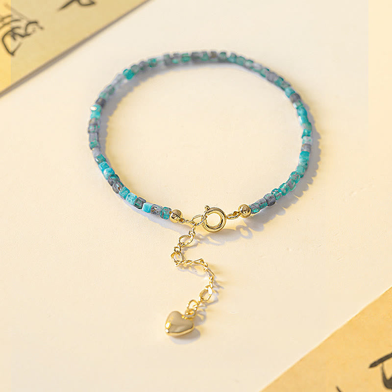 Pulsera de cobre con corazón de motivación, chapada en oro de 14 k, con cuentas ultrafinas de apatita de 2,5 mm y piedra de Buda