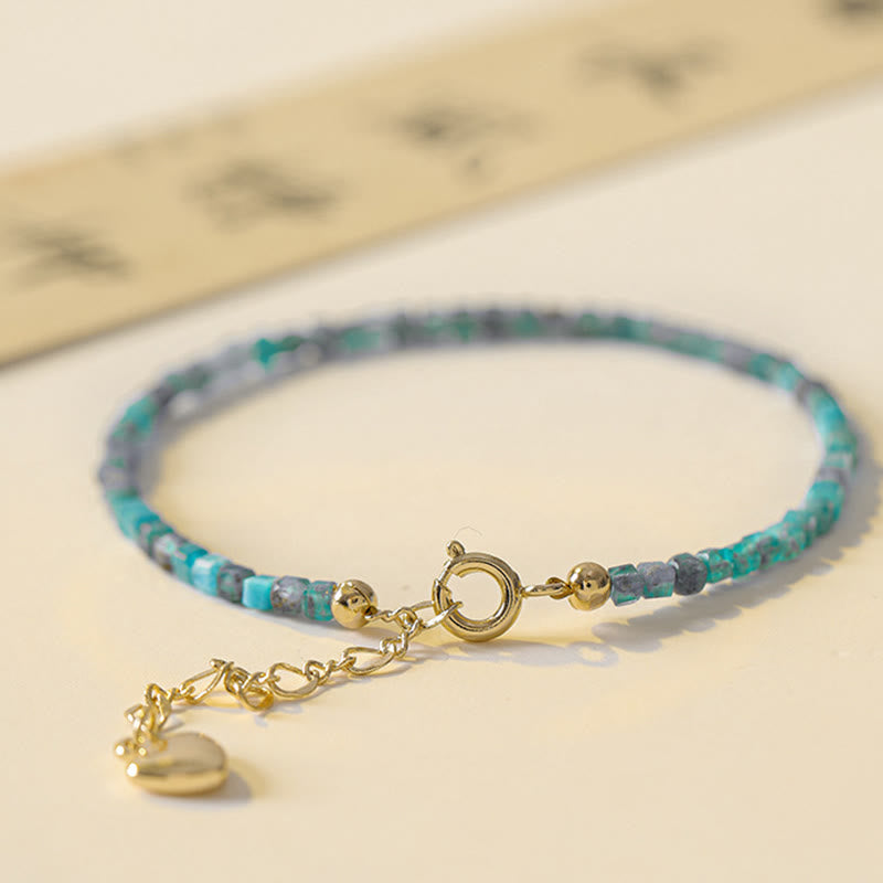 Pulsera de cobre con corazón de motivación, chapada en oro de 14 k, con cuentas ultrafinas de apatita de 2,5 mm y piedra de Buda