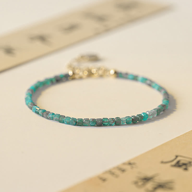 Pulsera de cobre con corazón de motivación, chapada en oro de 14 k, con cuentas ultrafinas de apatita de 2,5 mm y piedra de Buda