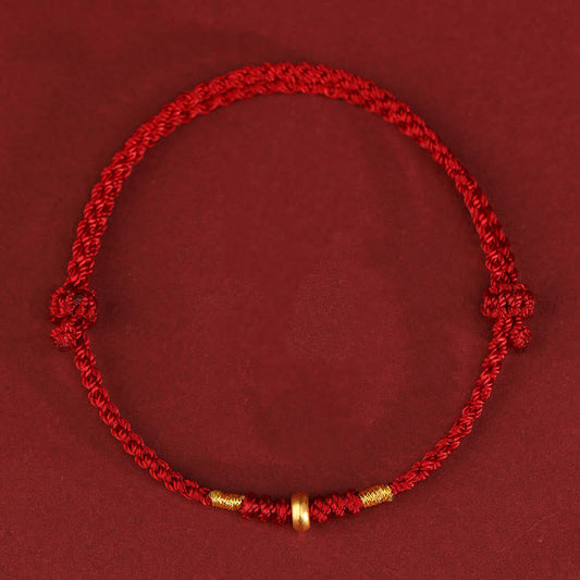 Buddha Stones 999 Gold Small Lucky Beads String Protection Luck Braided Bracelet Anklet