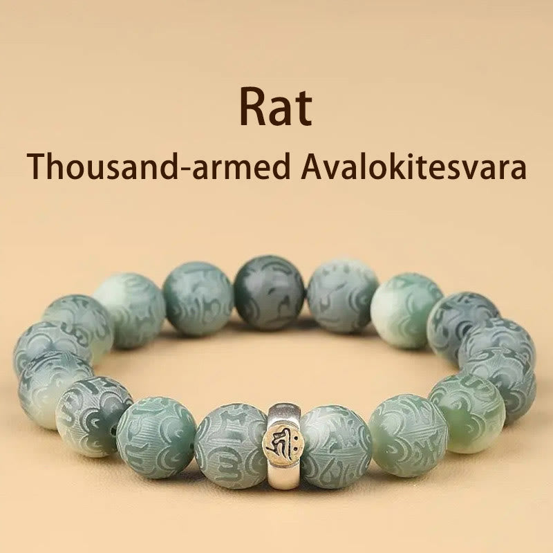 Pulsera de sabiduría grabada con piedras de Buda del zodiaco chino, Buda natal, semilla Bodhi, Om Mani Padme Hum
