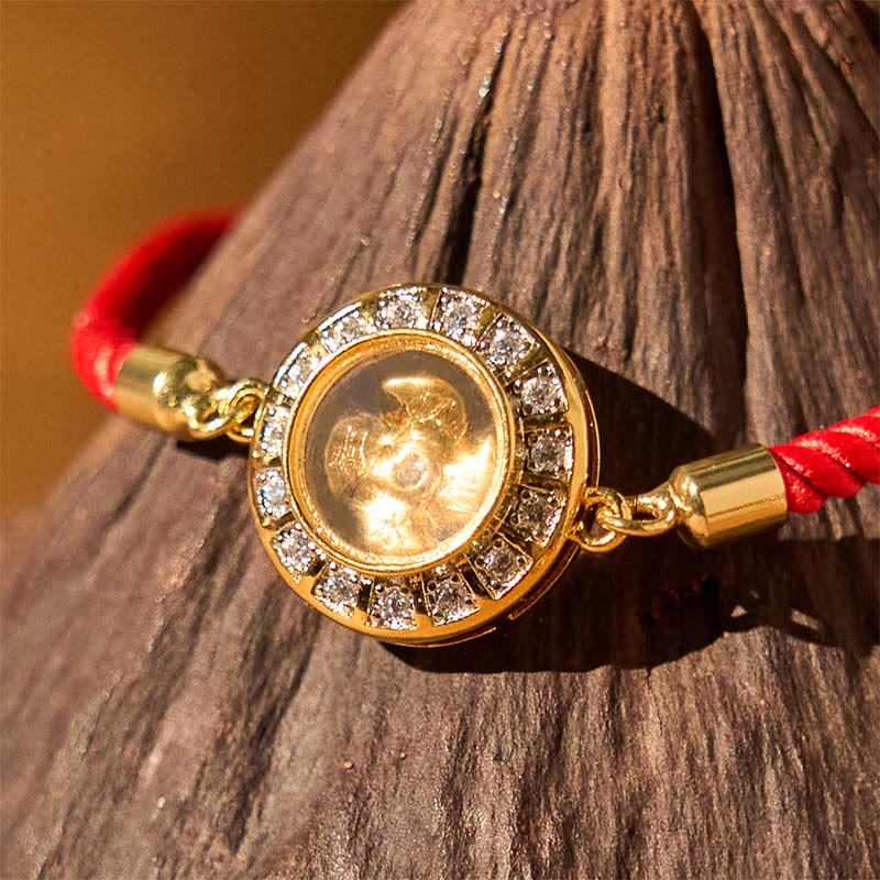 Pulsera trenzada de hilo rojo con piedras de Buda, cobre, latón, Feng Sheng Shui, Qi, molino de viento giratorio y fe.