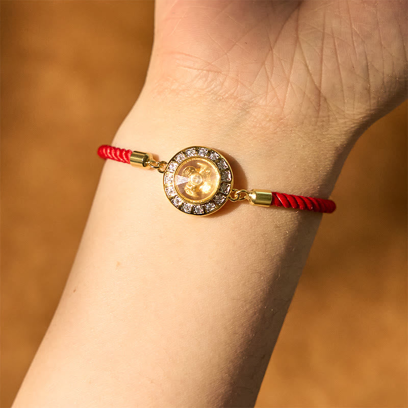 Pulsera trenzada de hilo rojo con piedras de Buda, cobre, latón, Feng Sheng Shui, Qi, molino de viento giratorio y fe.