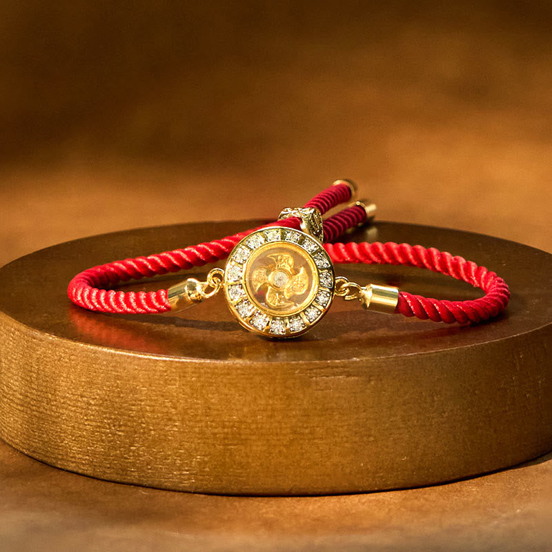 Pulsera trenzada de hilo rojo con piedras de Buda, cobre, latón, Feng Sheng Shui, Qi, molino de viento giratorio y fe.