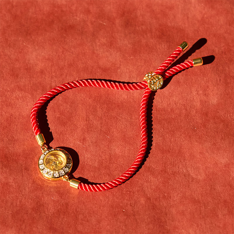 Pulsera trenzada de hilo rojo con piedras de Buda, cobre, latón, Feng Sheng Shui, Qi, molino de viento giratorio y fe.
