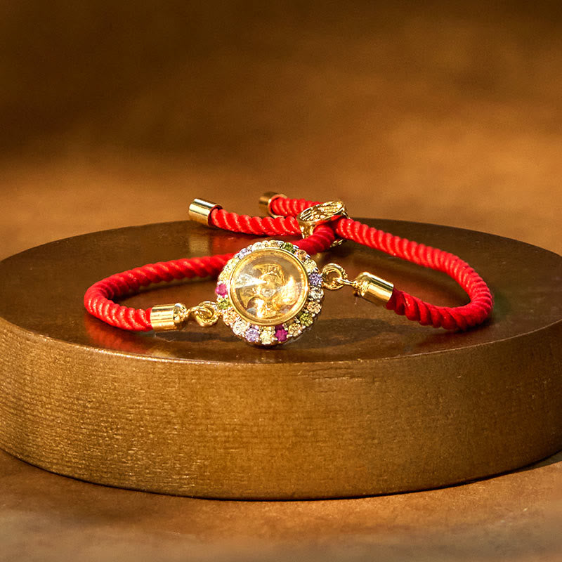 Pulsera trenzada de hilo rojo con piedras de Buda, color cobre y latón, con molino de viento giratorio, Feng Sheng Shui, Qi Fu