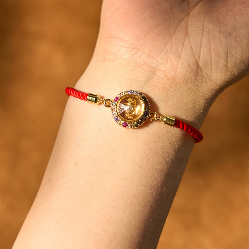 Pulsera trenzada de hilo rojo con piedras de Buda, color cobre y latón, con molino de viento giratorio, Feng Sheng Shui, Qi Fu