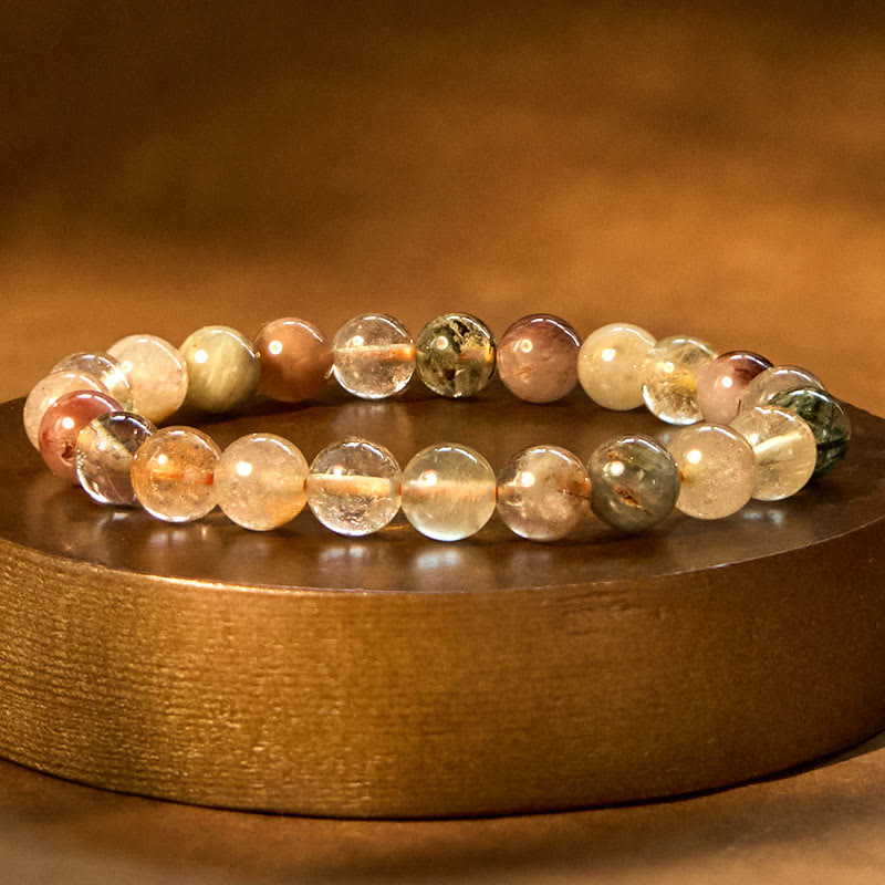 Pulsera de crecimiento espiritual de cuarzo rutilado multicolor natural con piedras de Buda