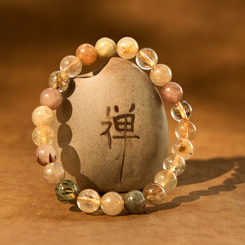 Pulsera de crecimiento espiritual de cuarzo rutilado multicolor natural con piedras de Buda