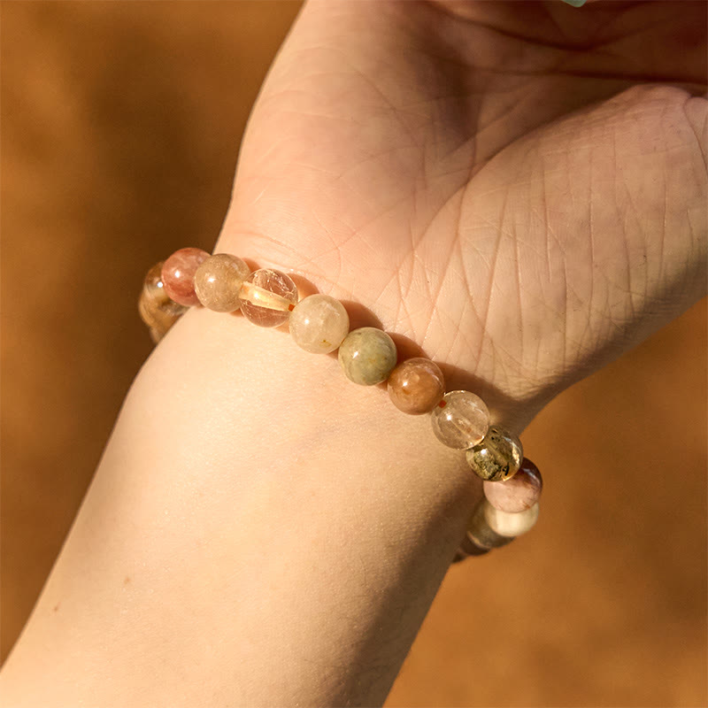 Pulsera de crecimiento espiritual de cuarzo rutilado multicolor natural con piedras de Buda