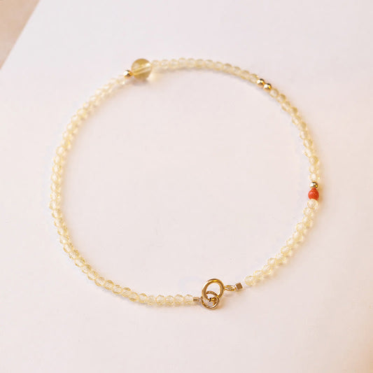 Buddha Stones 2mm Ultra-thin Citrine 14K Gold Plated Copper Beads Protection Bracelet