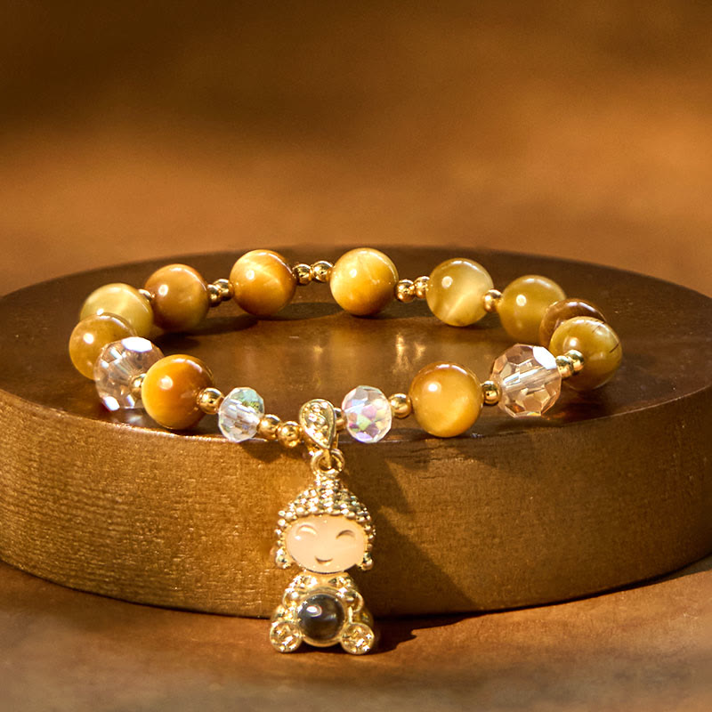 Pulsera de protección de Buda con piedras de Buda, ojo de tigre amarillo y meditación