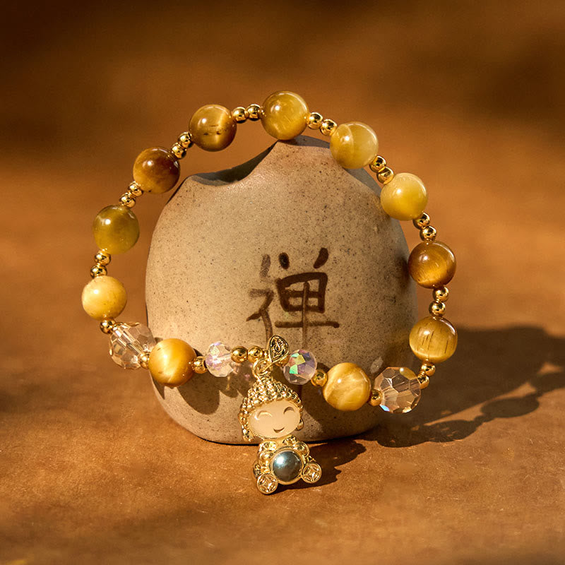 Pulsera de protección de Buda con piedras de Buda, ojo de tigre amarillo y meditación
