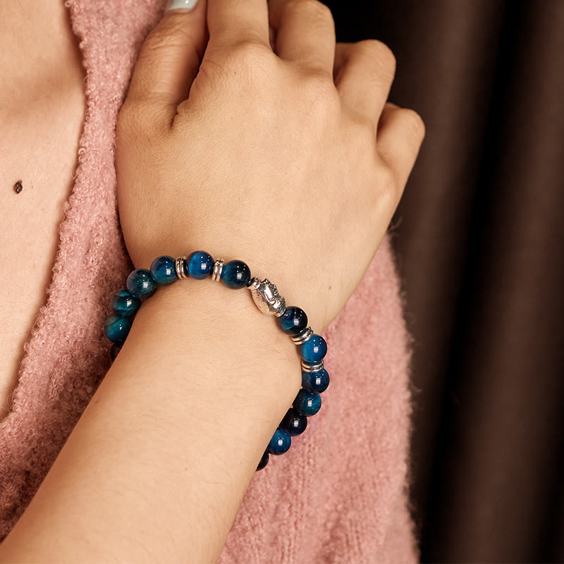 Buddha-Steine, blau, grün, rot, Tigerauge, Buddha-Kopf, Balance-Armband