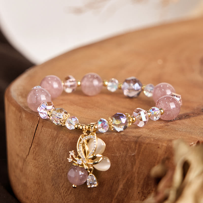 Pulsera curativa de mariposa de cuarzo fresa natural Buddha Stones