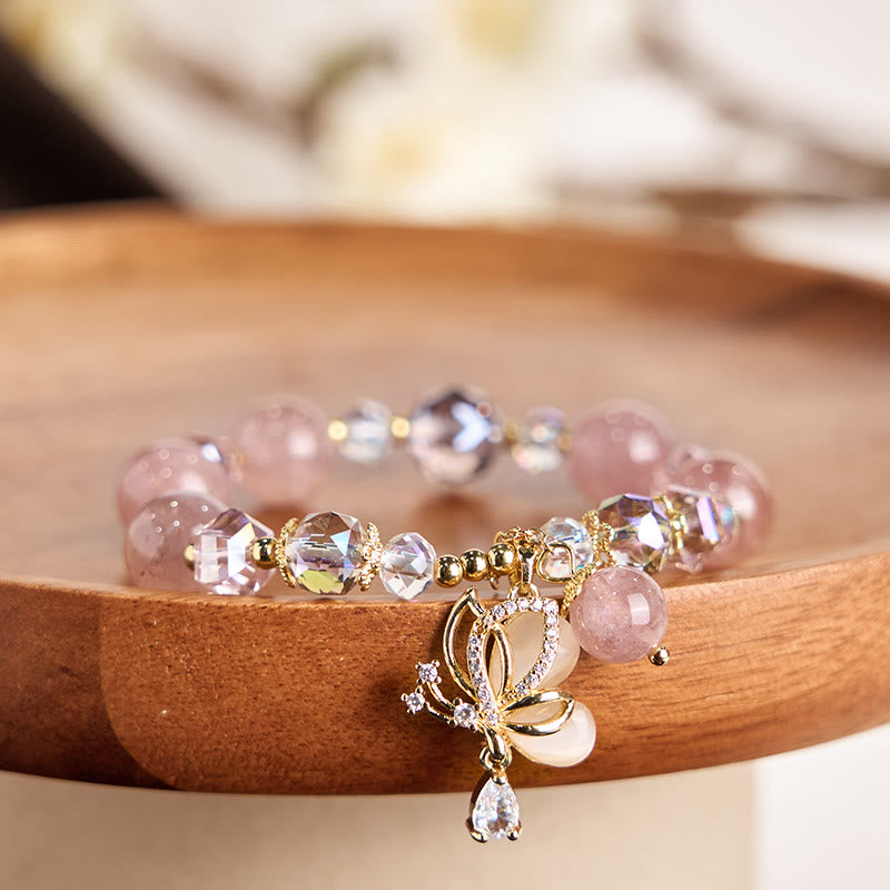 Pulsera curativa de mariposa de cuarzo fresa natural Buddha Stones