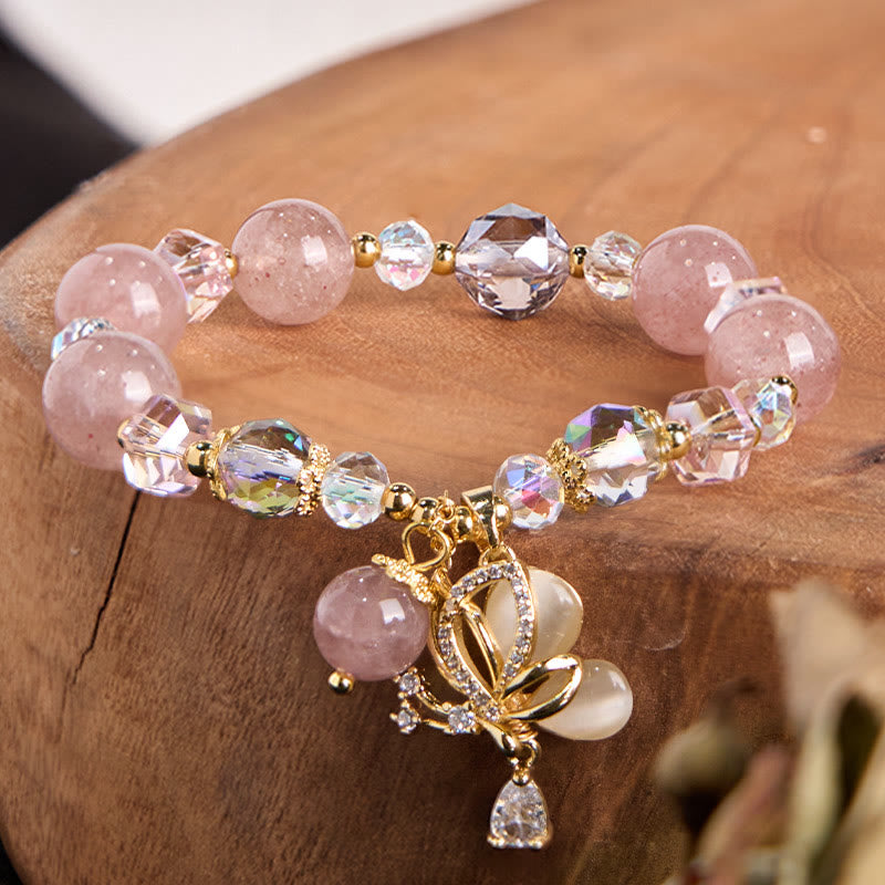 Pulsera curativa de mariposa de cuarzo fresa natural Buddha Stones