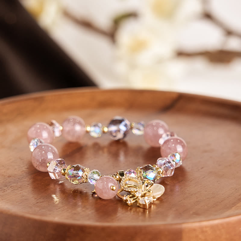 Pulsera curativa de mariposa de cuarzo fresa natural Buddha Stones