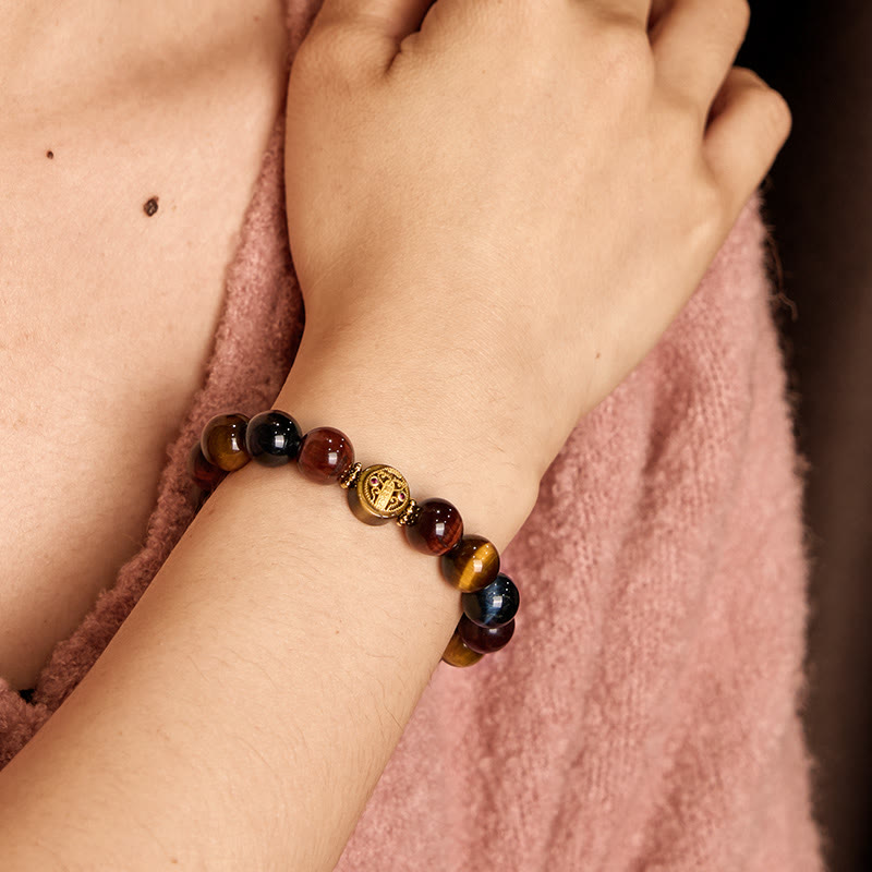 Pulsera de protección y coraje con cuentas de ojo de tigre y piedras de Buda