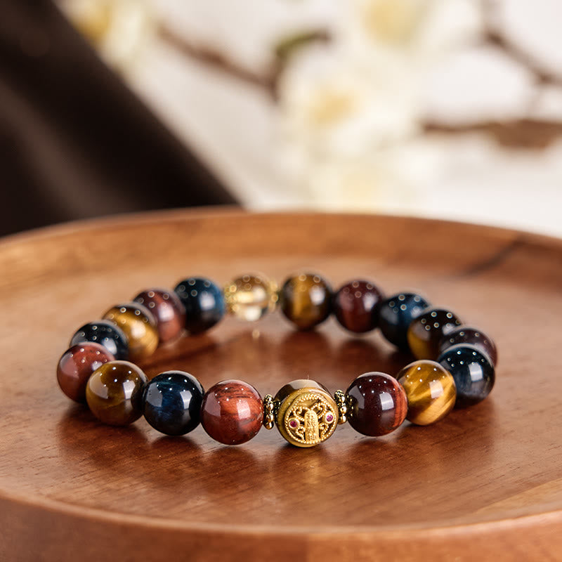 Pulsera de protección y coraje con cuentas de ojo de tigre y piedras de Buda