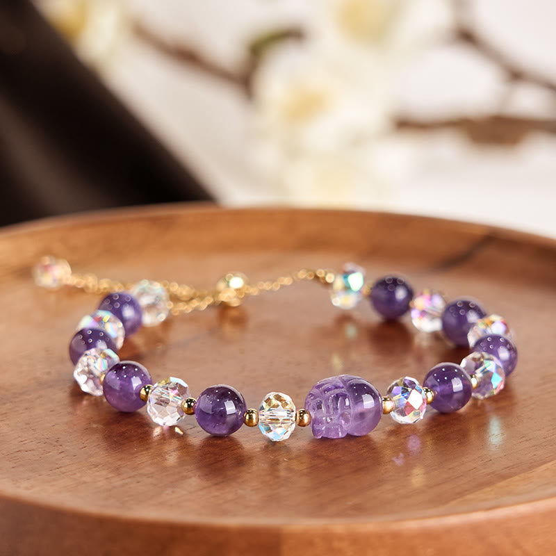 Pulsera de equilibrio de cristal Pixiu de amatista natural con piedras de Buda