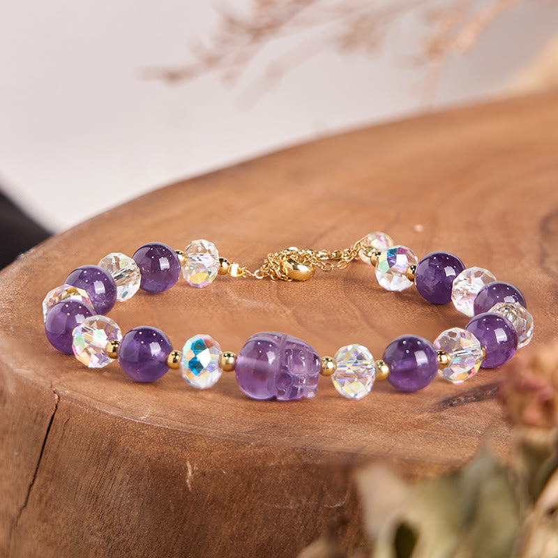 Pulsera de equilibrio de cristal Pixiu de amatista natural con piedras de Buda