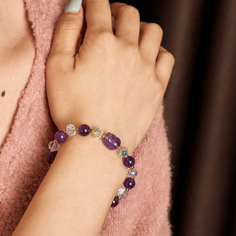 Pulsera de equilibrio de cristal Pixiu de amatista natural con piedras de Buda