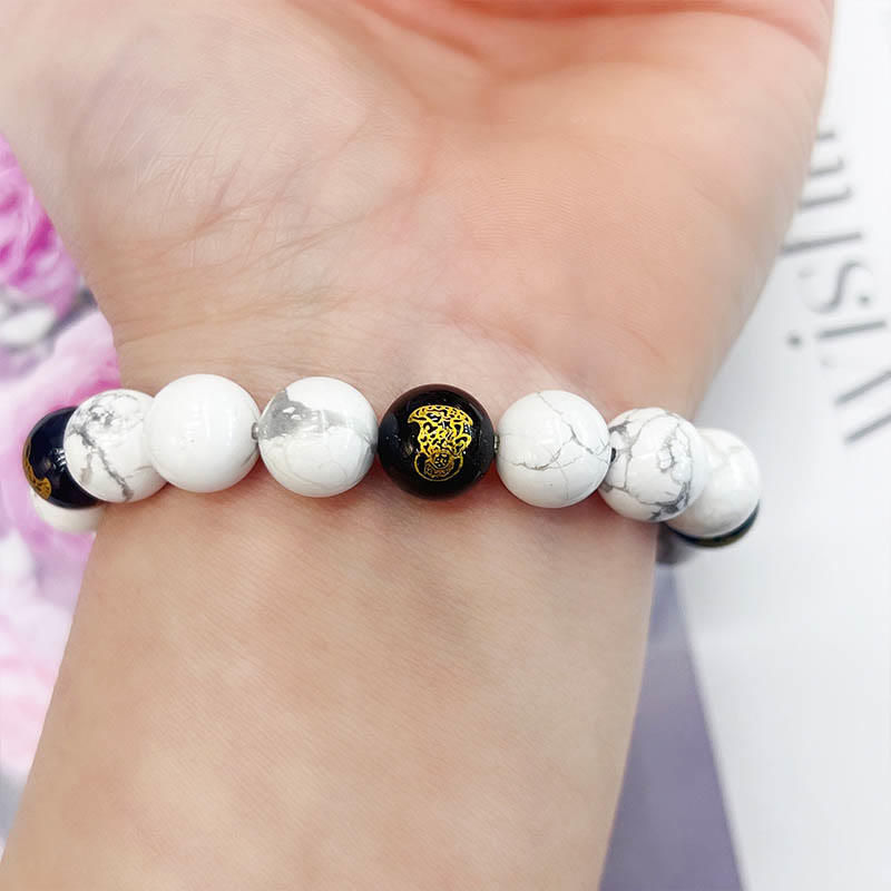 Pulsera de bendición con cuentas de Pixiu de ónix negro y turquesa blanca vintage de Buda