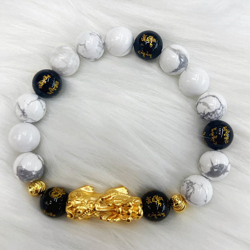 Pulsera de bendición con cuentas de Pixiu de ónix negro y turquesa blanca vintage de Buda