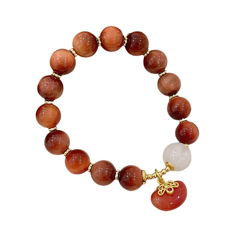 Pulsera de calabaza con ojo de tigre rojo natural y piedras de Buda