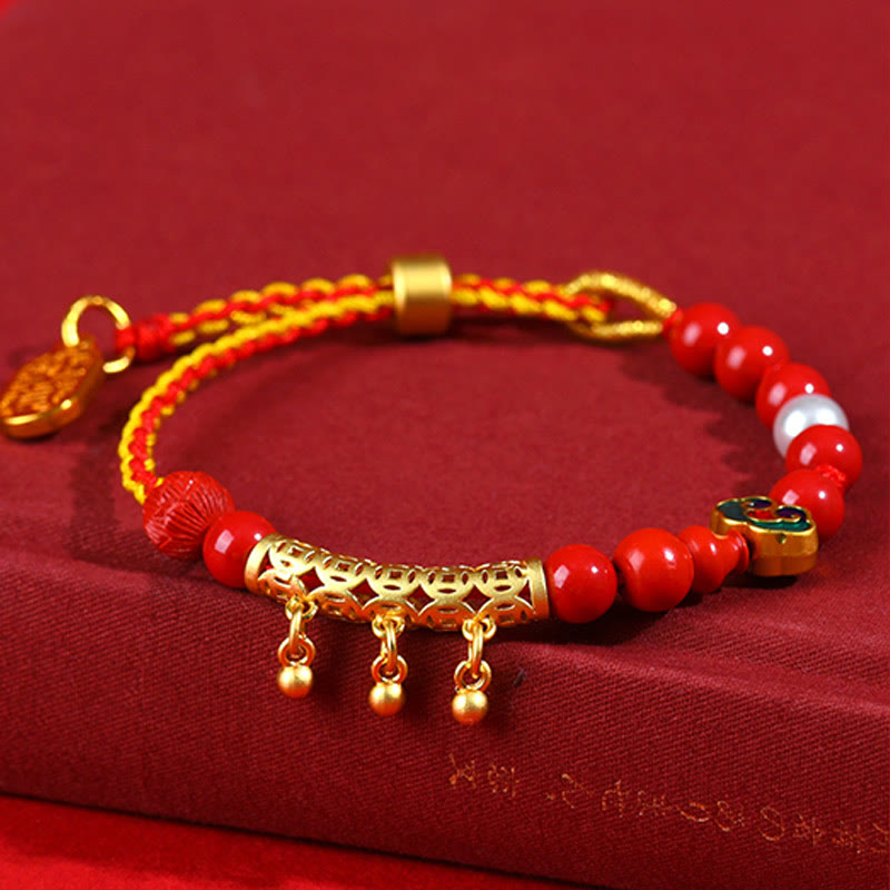 Pulsera de la calma de la marca Ruyi con campana de hilo rojo y cinabrio de piedras de Buda