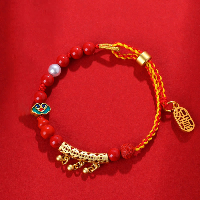 Pulsera de la calma de la marca Ruyi con campana de hilo rojo y cinabrio de piedras de Buda