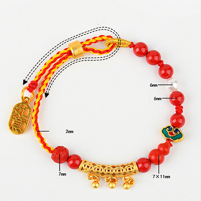 Pulsera de la calma de la marca Ruyi con campana de hilo rojo y cinabrio de piedras de Buda