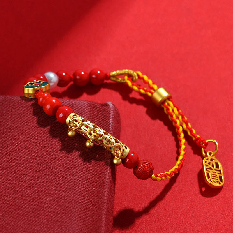Pulsera de la calma de la marca Ruyi con campana de hilo rojo y cinabrio de piedras de Buda