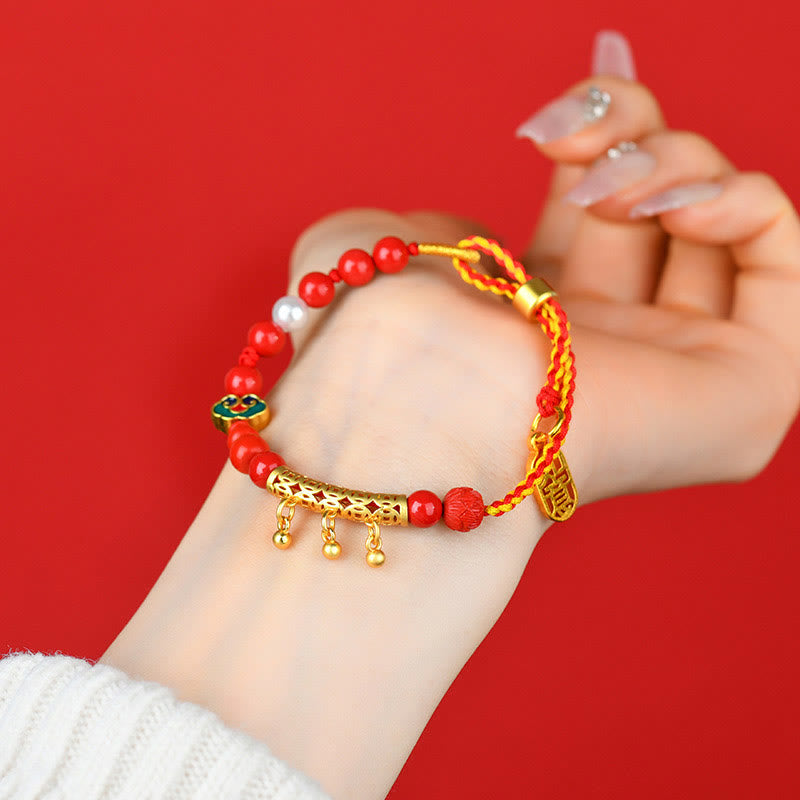 Pulsera de la calma de la marca Ruyi con campana de hilo rojo y cinabrio de piedras de Buda