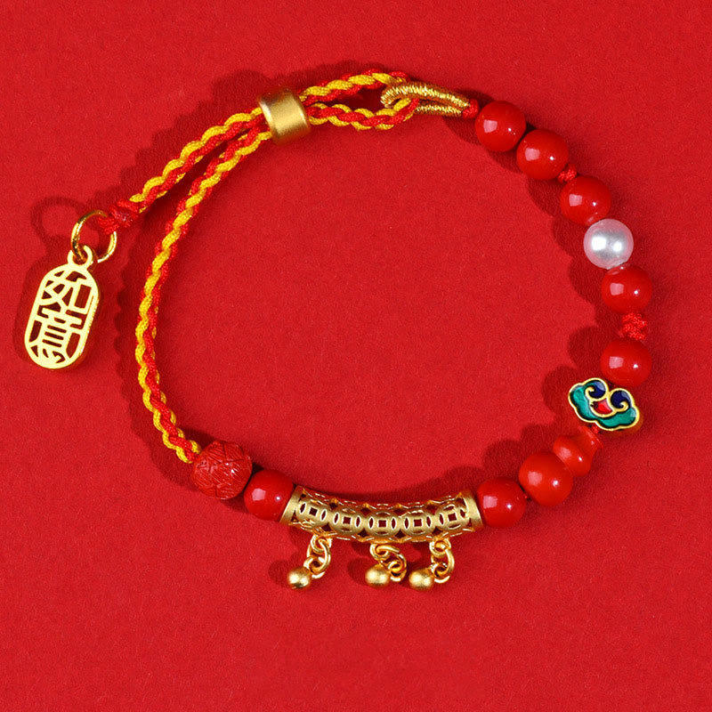 Pulsera de la calma de la marca Ruyi con campana de hilo rojo y cinabrio de piedras de Buda