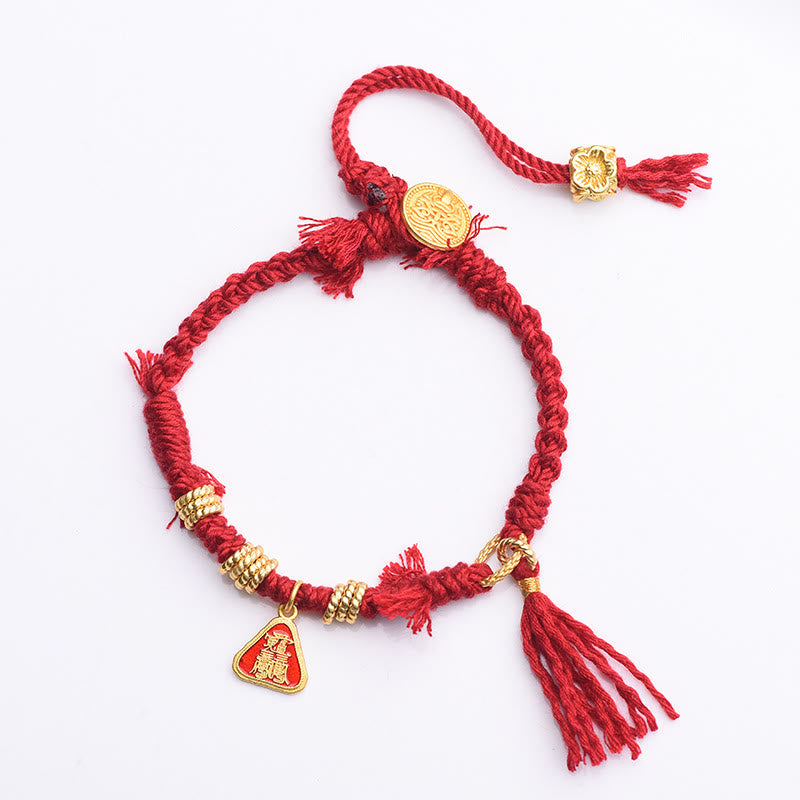Pulsera tibetana con borlas de flores y zakiram de la diosa de la riqueza con piedras de Buda