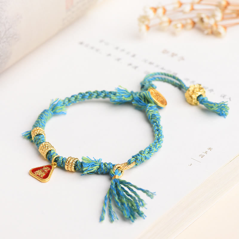 Pulsera tibetana con borlas de flores y zakiram de la diosa de la riqueza con piedras de Buda