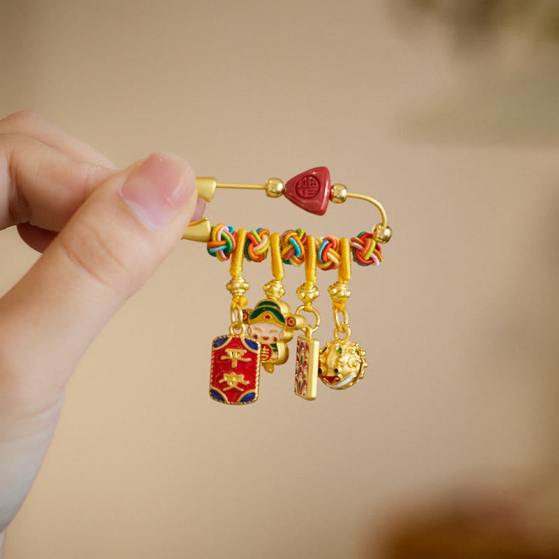 Broche de bendición de cobre con piedras de Buda, cinabrio, personaje de Zongzi Fu, Caishen, dios de la riqueza, seguro y sano