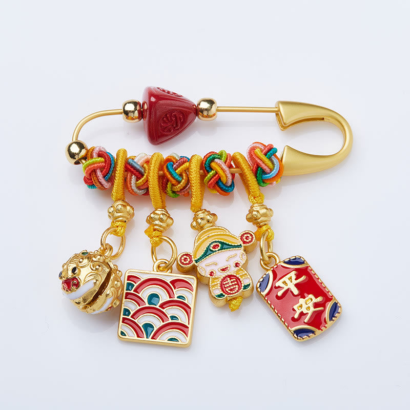Broche de bendición de cobre con piedras de Buda, cinabrio, personaje de Zongzi Fu, Caishen, dios de la riqueza, seguro y sano