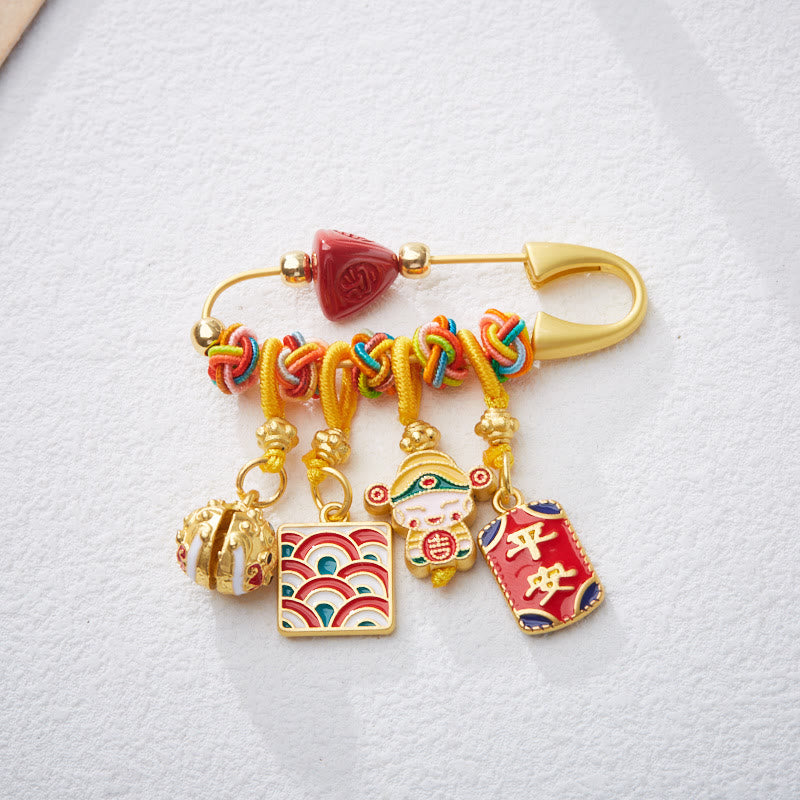 Broche de bendición de cobre con piedras de Buda, cinabrio, personaje de Zongzi Fu, Caishen, dios de la riqueza, seguro y sano