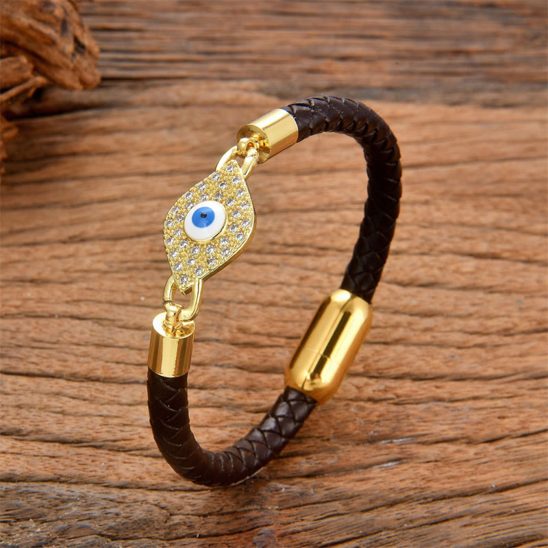 Pulsera de cuero con hebilla de metal y piedras de Buda para proteger el mal de ojo