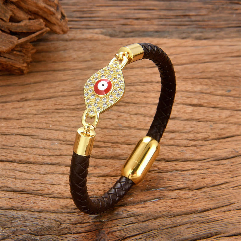 Pulsera de cuero con hebilla de metal y piedras de Buda para proteger el mal de ojo