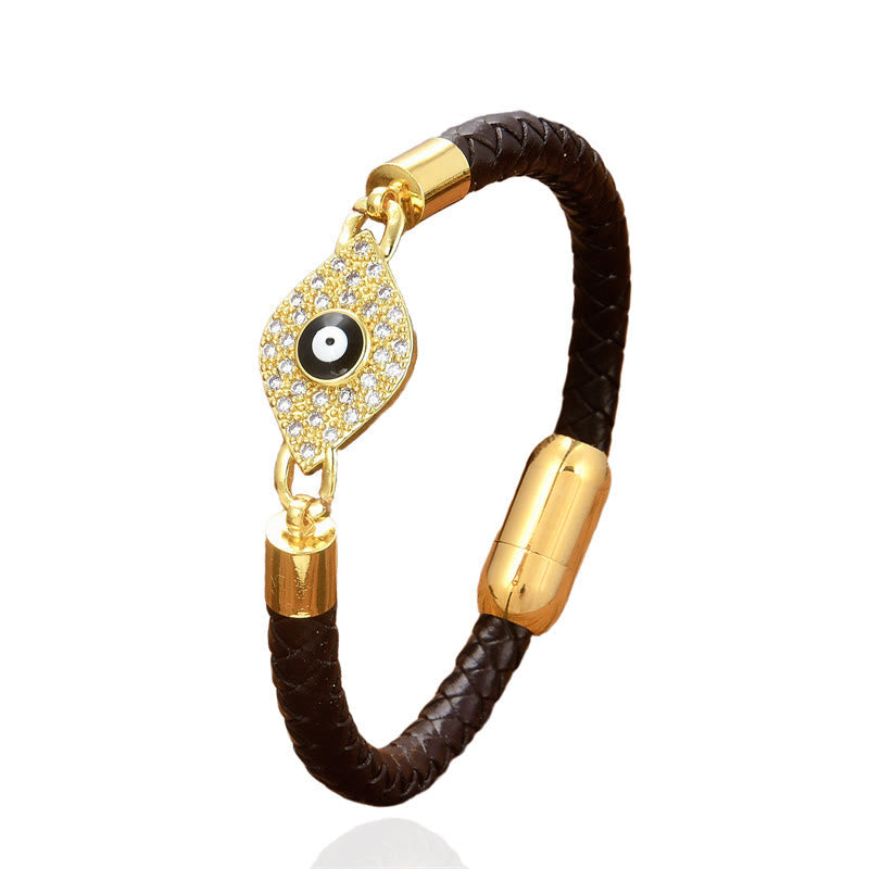 Pulsera de cuero con hebilla de metal y piedras de Buda para proteger el mal de ojo