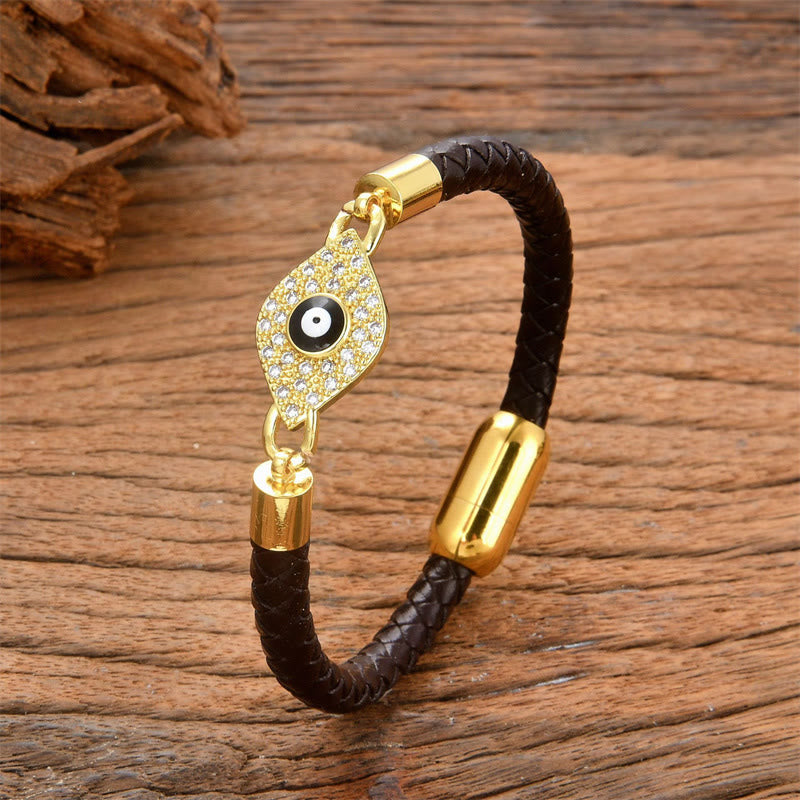 Pulsera de cuero con hebilla de metal y piedras de Buda para proteger el mal de ojo