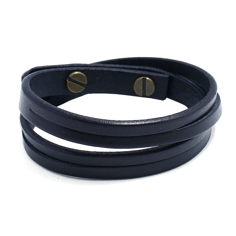 Pulsera vintage de cuero multicapa con hebilla resistente y piedras de Buda