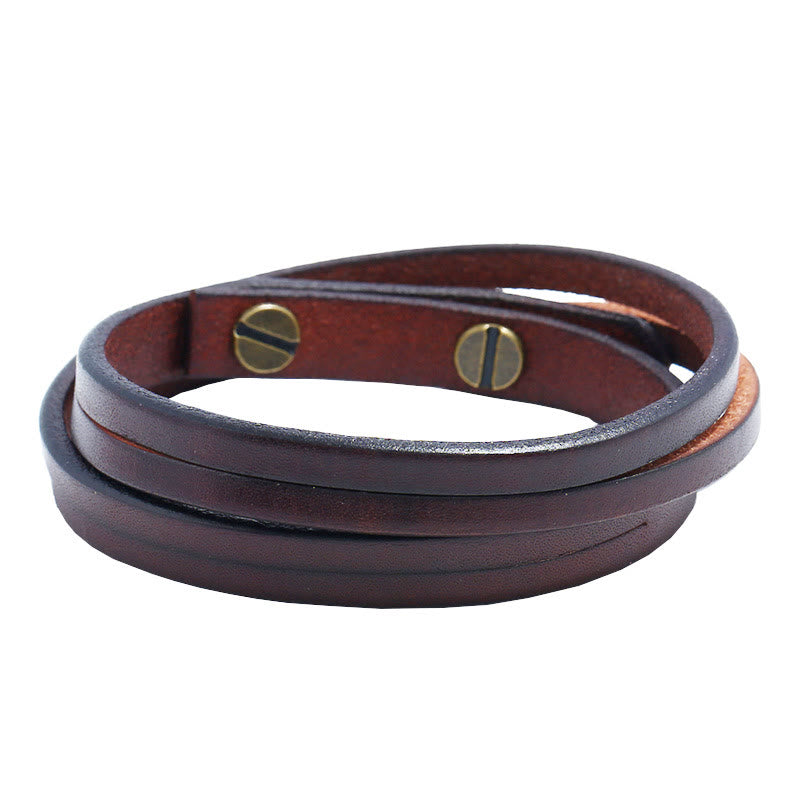 Pulsera vintage de cuero multicapa con hebilla resistente y piedras de Buda