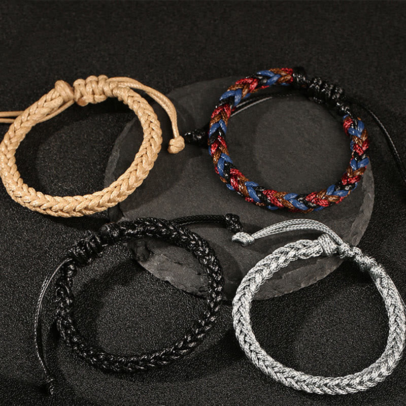 Pulsera trenzada de cuerda de cera con nudo de la paz de ocho hilos hecha a mano con piedras de Buda