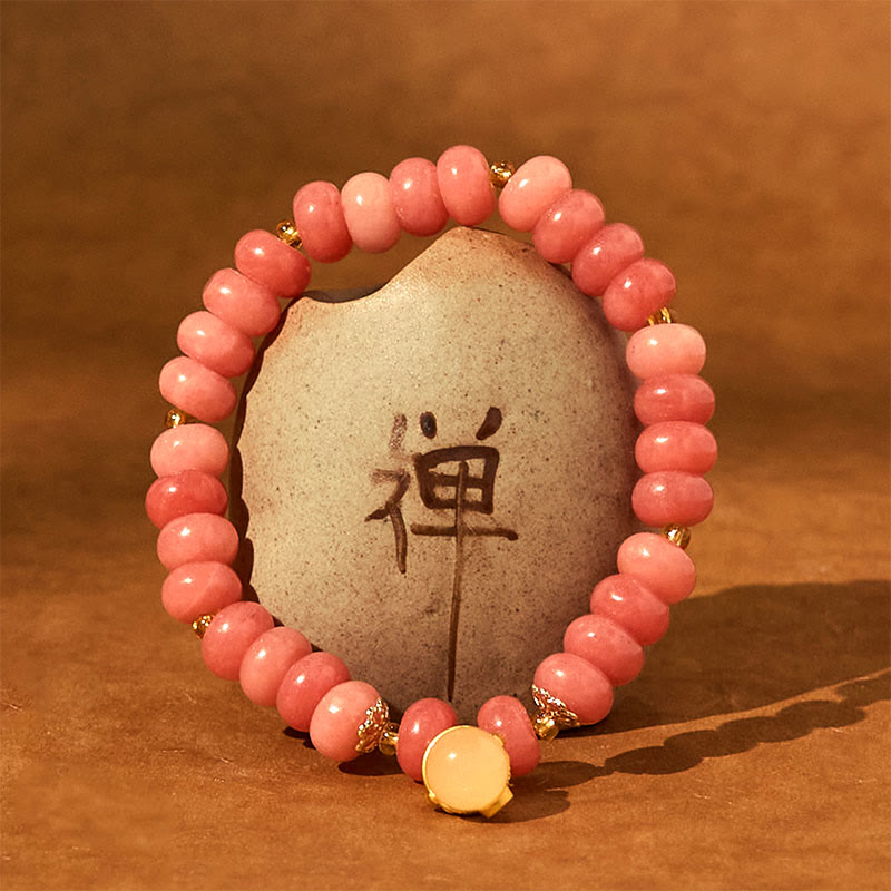 Pulsera curativa con cuentas de gato de la suerte de jade cian y cuarzo fresa de Buda
